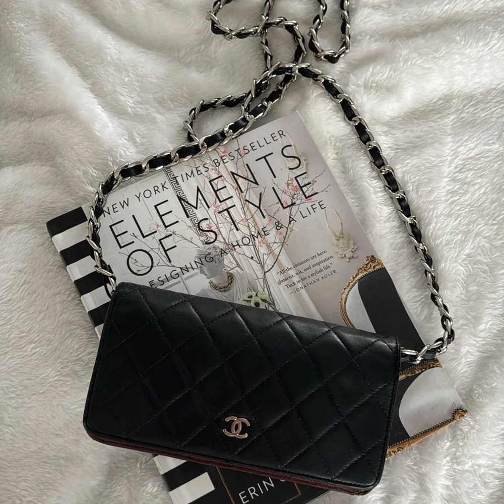 Authentic CHANEL Lambskin Matelasse wallet on chain crossbody bag